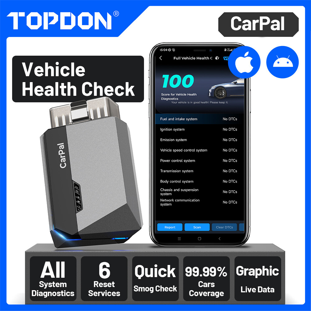 TOPDON Carpal-A OBD2 Diagnostic Device for All Vehicles, Bluetooth OBDII Diagnostic Tool for All Systems, 6 Services Reset, AutoVIN, Smog Check, Repair Manual, Engine Inspection