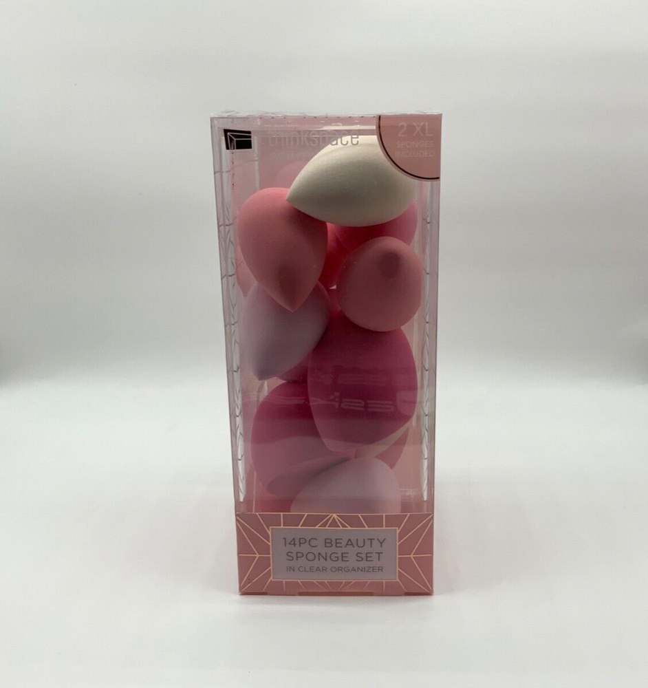 Thinkspace Beauty Blending Sponge Set Plus Clear Organizer, 14 Piece