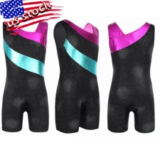 Girls 1-piece Sleeveless Glittery Splice Gymnastics Leotard Jumpsuit Unitard