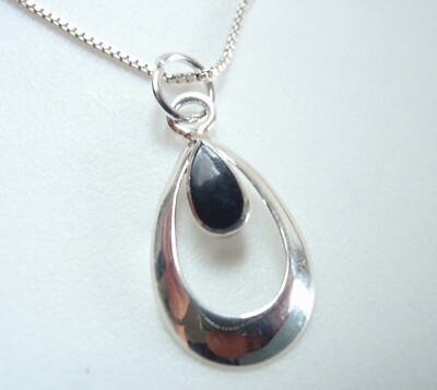 Sehr kleine schwarze Onyx Träne in Creolen 925 Sterling Silber Anhänger 