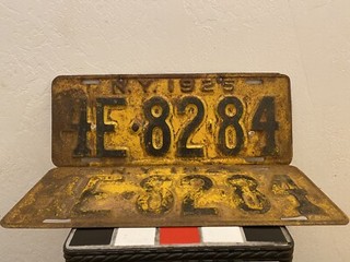 1925 New York License Plate Matching Pair 1E8284 Antique Vintage 100 Years Old