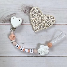 Catenella Ciuccio Nuckelkette Porta con Nome Silicone Albicocca Bianco Arancione