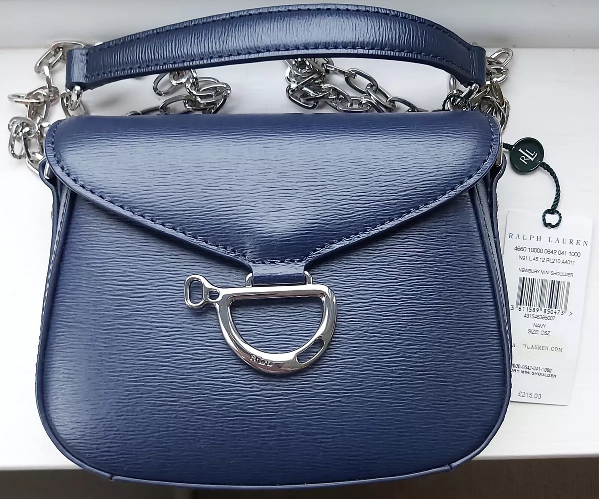 Genuine RALPH LAUREN Navy Newbury Mini LEATHER SHOULDER BAG Chain 