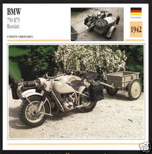 1942 BMW 750cc R75 Type Russian WW2 German Army Motorcycle Photo Spec Sheet Card