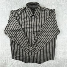 Van Heusen No Iron Shirt Mens XL 17-17.5 Black Gray Stripe Long Sleeve Button Up