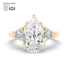 Pear Diamond Trilogy Ring 14k Yellow Gold Labgrown 6 Ct Solitaire
