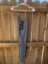 NWT Pretty Little Thing V-neck Shape Charcoal Strappy Ruched Midi Dress Size 6