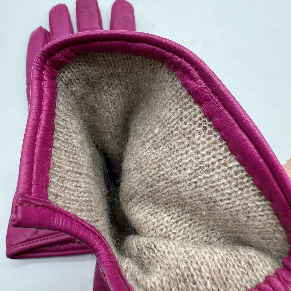 COACH Womens Leather Gloves Pink Size 7.5 Small Cashmere Lining Silver Clip - Image 3 of 4
