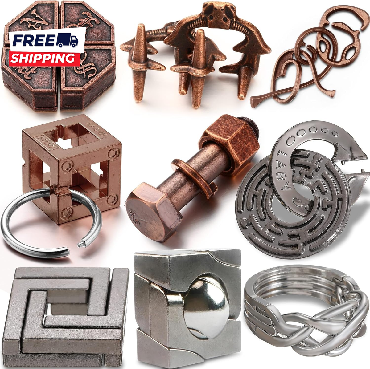 9 Pcs Metal Brain Teaser Puzzles Teaser 3D Steel Puzzle for Adults
