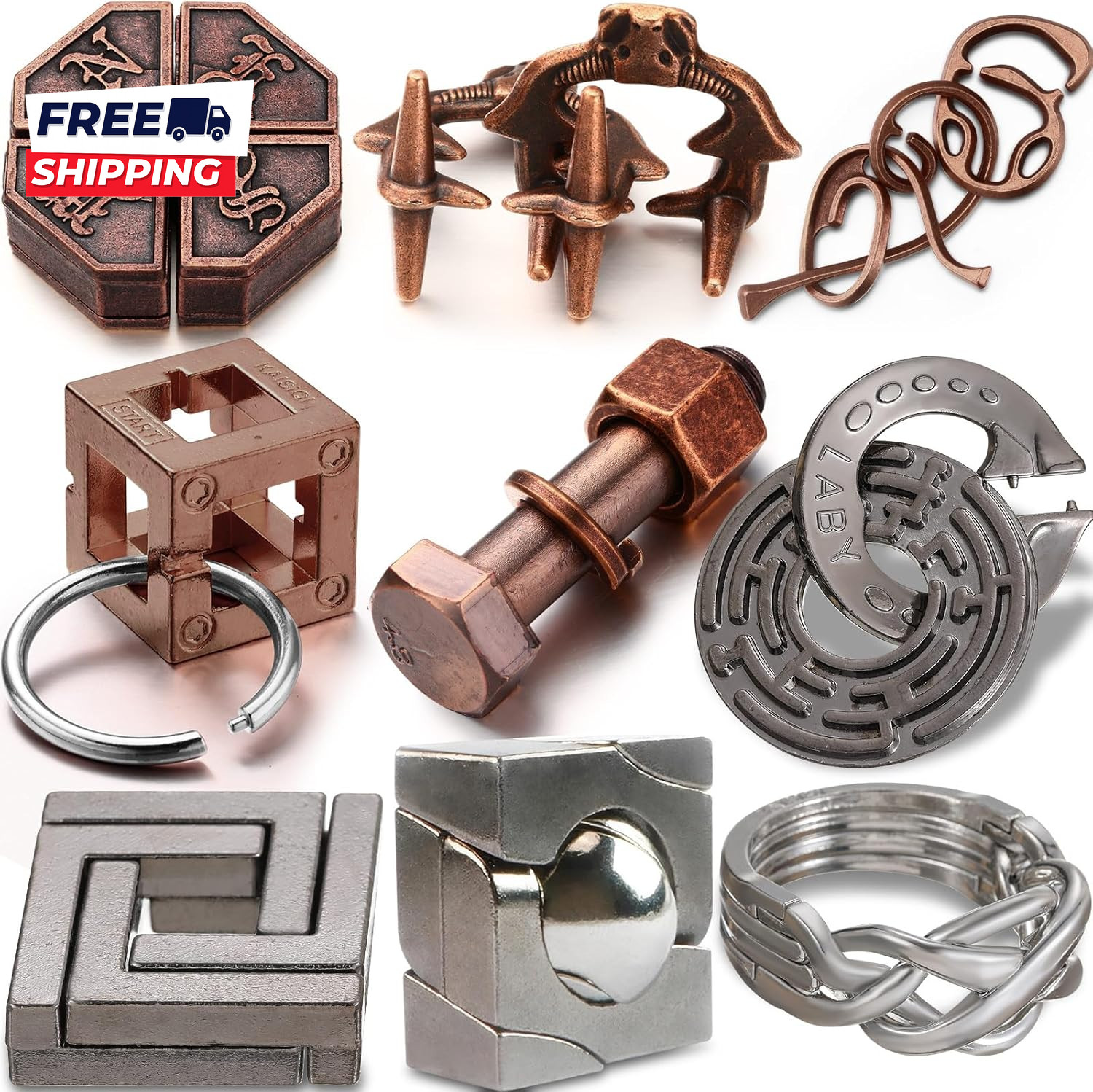 9 Pcs Metal Brain Teaser Puzzles Teaser 3D Steel Puzzle for 