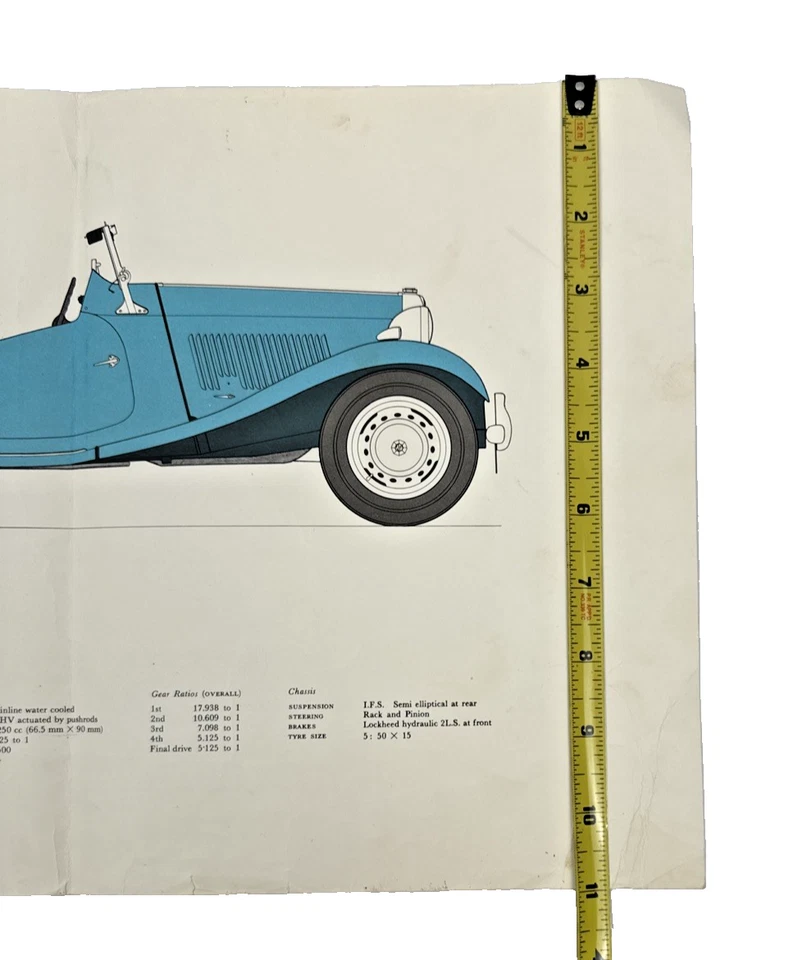 1950-1953 MG TD Midget Vintage Ilustración Impresión Perfil 17x11 Tasker Gammons Foto 3 de 4