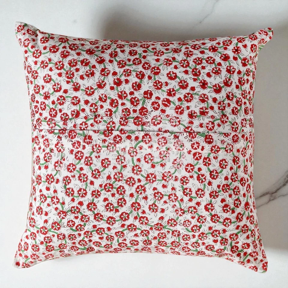 Juego de 2 fundas de cojín de algodón floral caléndula bloque de mano | 16x16 pulgadas Foto 3 de 4