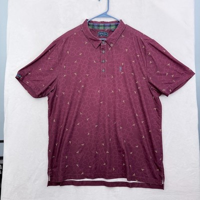 William Murray Polo Shirt Mens 2XL Red Burgundy Bees Geoemetric Golf Performance