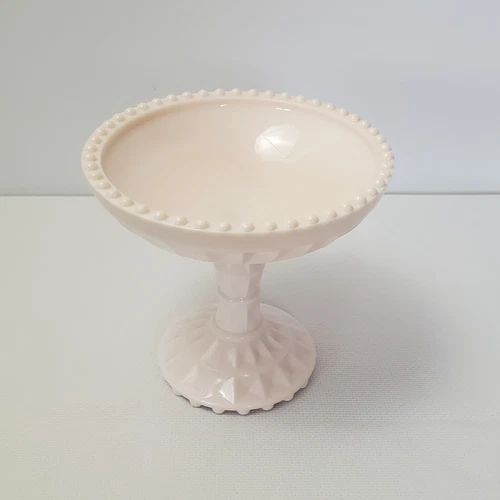 Jeanette Footed Compote Shell Pink Beaded Milk Glass Windsor 1950's VTG