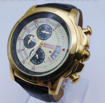 Brooks Brothers Men's Chronograph Watch Date Gold Tone Beige Dial