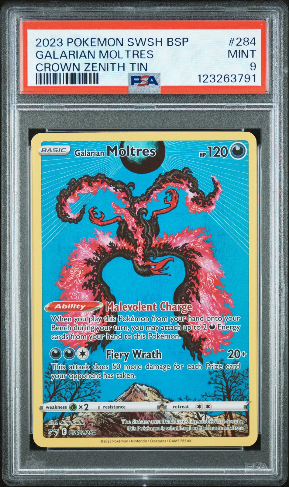 2023 POKEMON SWSH BLACK STAR PROMO CROWN ZENITH TIN #284 GALARIAN MOLTRES PSA 9
