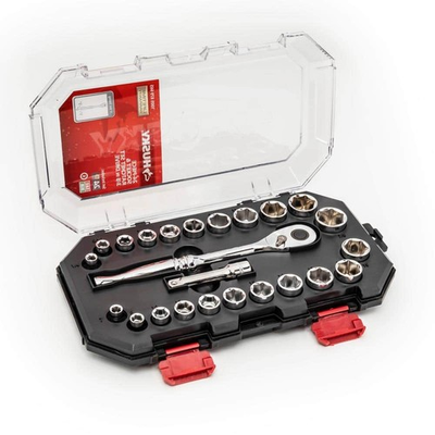 #ad Husky 24 Piece SAE Metric 3 8 in. Drive Ratchet and Socket Set with Case $24.95