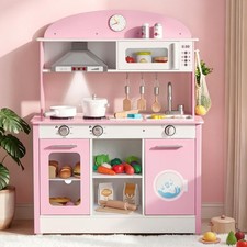 Wooden Play Kitchen for Kids with Real Lights 29.53'' Wide Kids Kitchen Playset