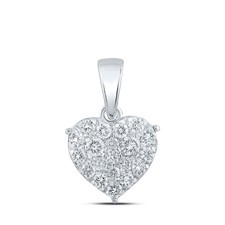 10K White Gold Womens Round Diamond Heart Pendant 1/2 Cttw