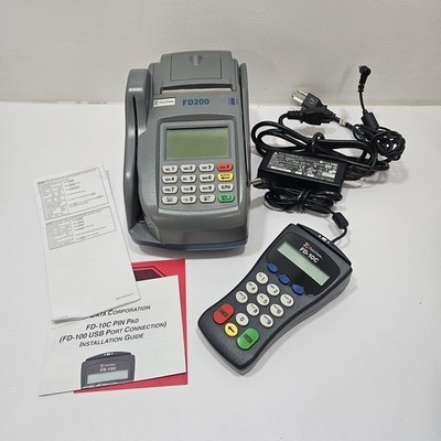 First Data FD200 Terminal & Check Reader  With Power Adapter Fd-10c (Not Working
