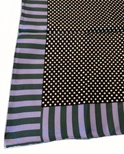 Vintage Square Silk Scarf Stripes And Polka Dots Purple Green Black 32  X 32  