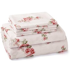 Queen Sheet Set 6 Pieces Pink Rose Floral , Cottage Core Botanical Patterned...