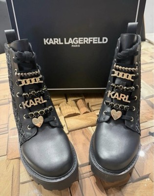Karl Lagerfeld Damen Stiefel Schwarz Größe 38. Lederboots Stiefelette