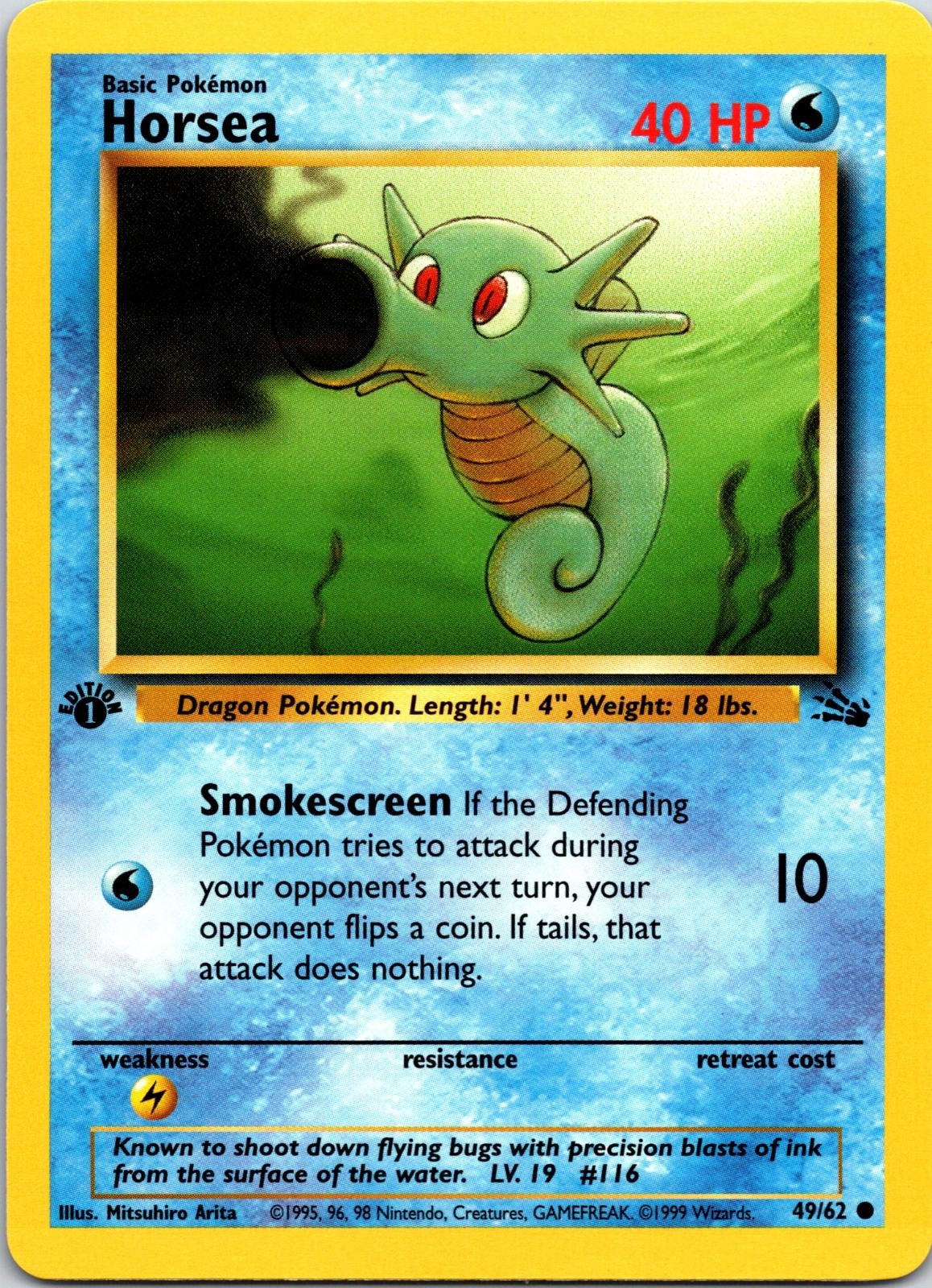 Horsea 49/62 Common Fossil Pokemon 1st Edition Lightly Played