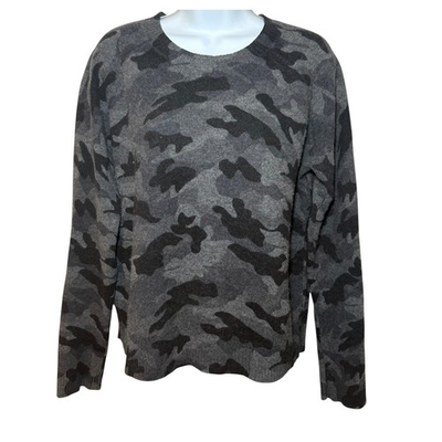 #ad AQUA Cashmere Womens Small 100% Cashmere Grey Black Camouflage Crewneck Sweater $27.99