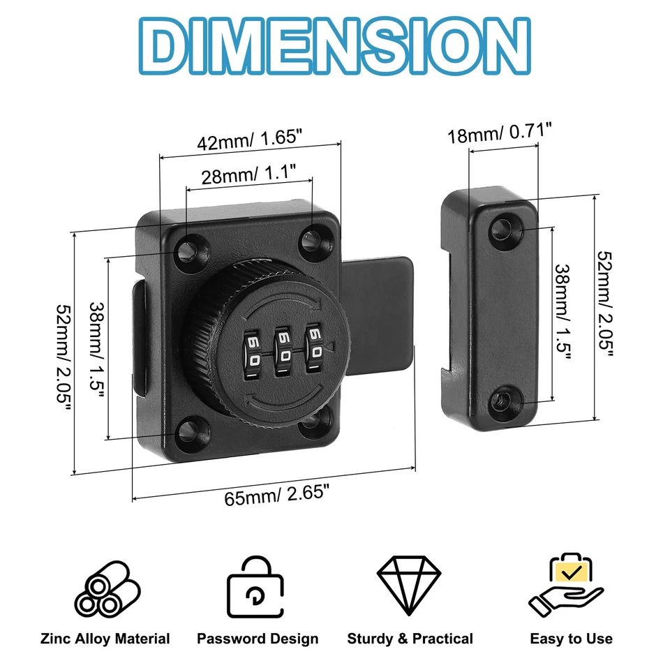 Schrank Passwort Riegel Zahlenschloss Sicherheitsschloss Schwarz - Bild 2 von 4