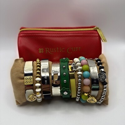 Rustic Cuff Bundle of 10 Bracelets Multi Colored with Case Jewelry