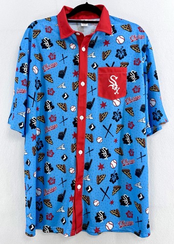 Chicago White Sox Hawaiian Button Up Shirt Men’s XL Blue Red Pizza Short Sleeve - 第 1/4 張圖片