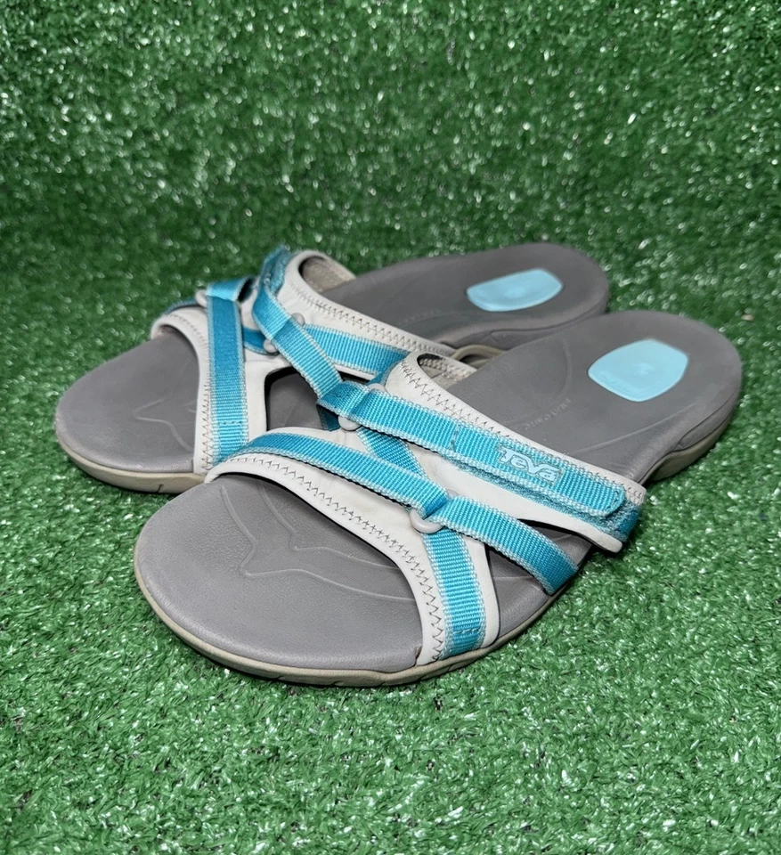 Sandalias Teva Tirra Slide para mujer talla 7 1003990 azul gris sin cordones de goma araña Foto 3 de 4