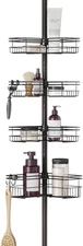 Bronze Tension Pole Shower Caddy with 4 L-shaped Baskets, 60 to 97 Inch
