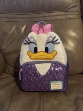 Loungefly Disney Daisy Duck 85th Anniversary Daisy Figural Sequin Mini Backpack