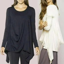 STELLA CARAKASI M Black Lagenlook Draped Avant Garde Making Waves Tunic Top