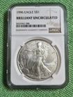 1996 American Silver Eagle $1 Brilliant Uncirculated NGC Brown Label Key Date