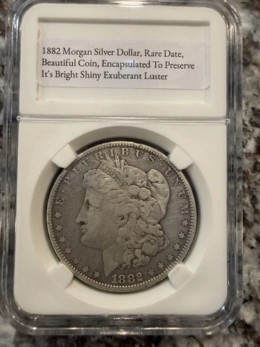 1882-P Morgan Silver Dollar, Detailed Lines, Shiny Luster Encapsulated
