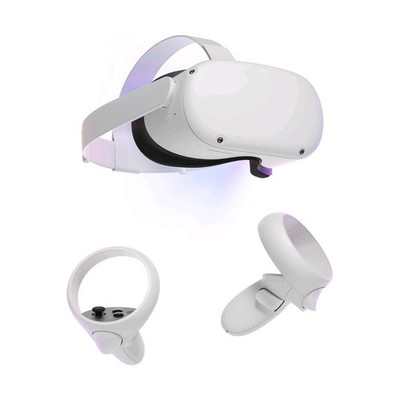 Oculus quest 2 with controllers, hard shell case, and black display stand