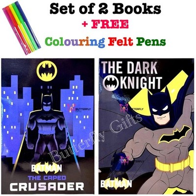 Batman Malbuch Aktivitätsbuch Kinder Figuren Set 2 Bücher + gratis 5 Filzstifte