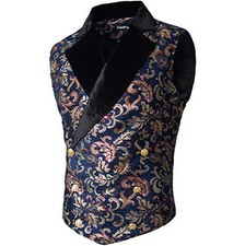 Men Victorian Double Breasted Vest Gothic Steampunk Waistcoat Slim Fit V Neck