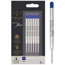 Parker QUINKflow Ballpoint Pen Refills Medium Blue Pack of 6 Brand New