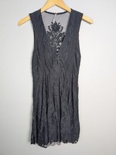 Free People Dress Womens 2 Black Lace Floral Sleeveless Fit Flare Mini V Neck