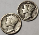 1934 P D Mercury Dimes (2) Coin Lot, 90% Silver Coins, Great 4 Albums M-34AB11