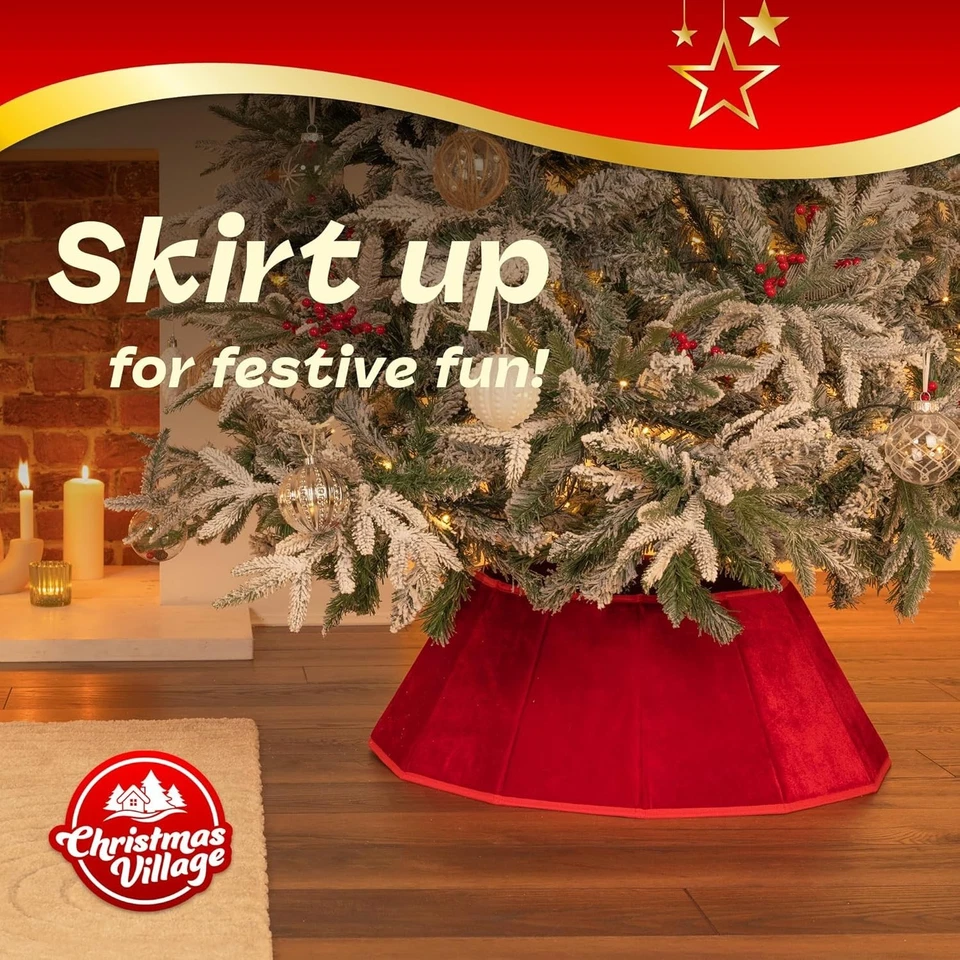 Christmas Village 68cm Red Velvet Tree Skirt Foldable with Closure - Image 4 of 4