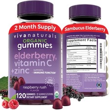 Viva Naturals Organic Elderberry Gummies for Adults - Immune Support, 120 Count