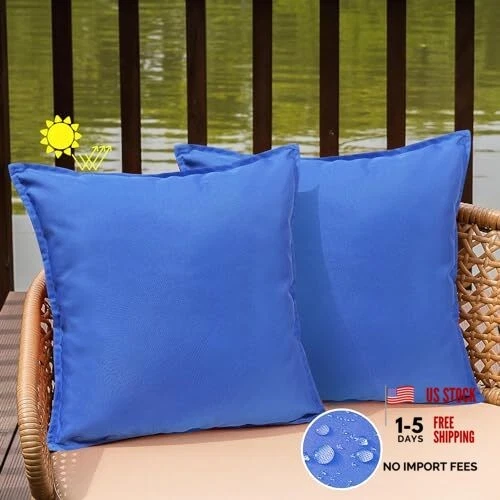 Set of 2 Blue 20x20 Outdoor Waterproof Pillow Covers - Blue