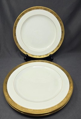 Set 3 MInton for Tiffany Gold Encrusted Rim Dinner Plate H 1032 Crazing