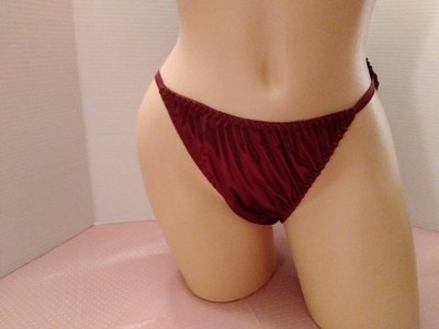 Panties String Bikini Lingerie Glossy Satin Second Skin XL Deep Red Stretchy