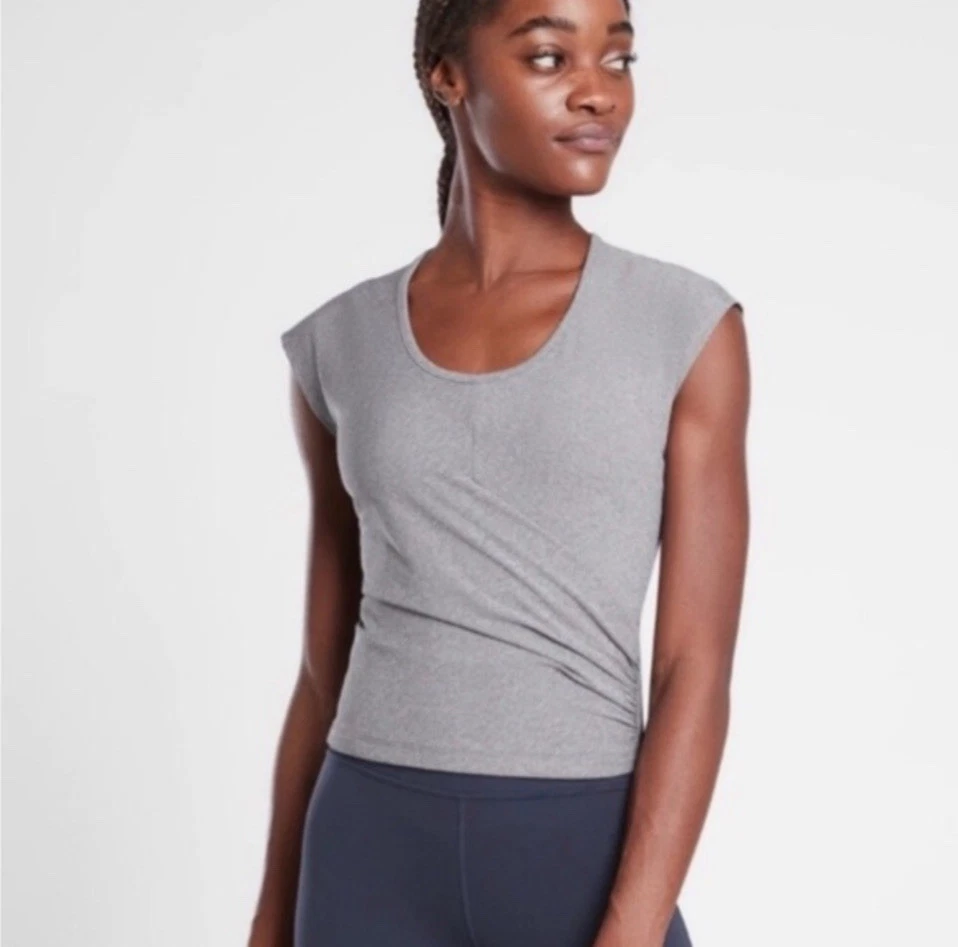 Athleta Tank Top Womens Sleeveless Side Ruched Heather Gray Gym Wear XS NWT